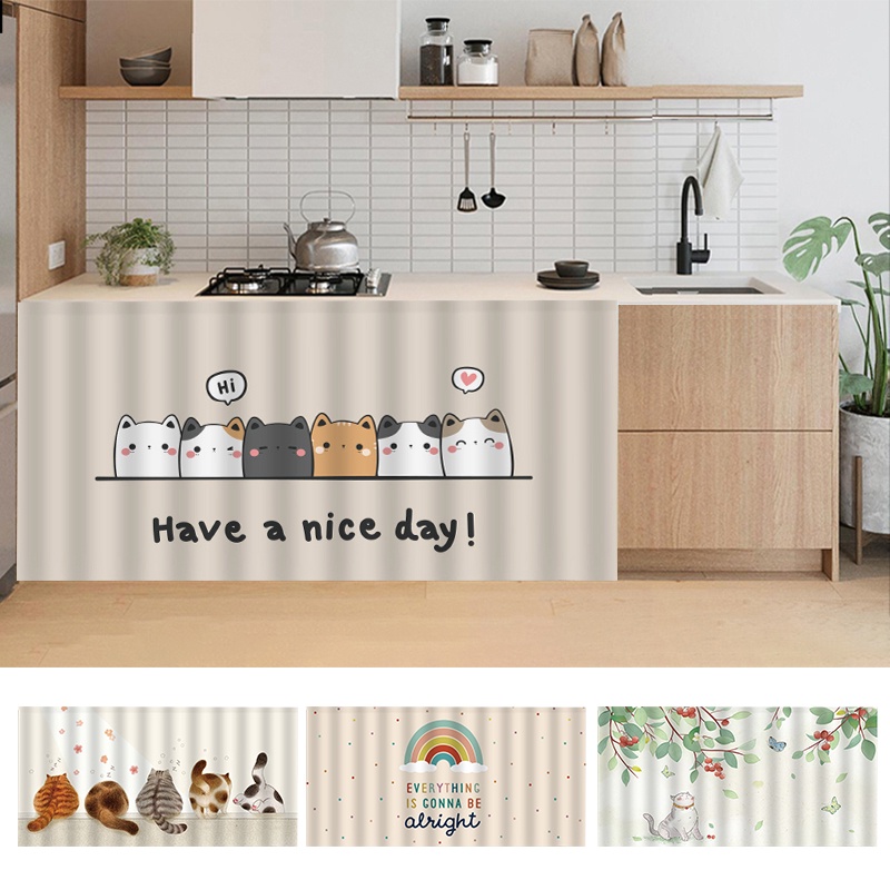 แนะนำ ผ้าม่าน 1เซ็ตการ์ตูนแมวตู้ผ้าม่านรอบกาวในตัวพรมห้องครัวอุปกรณ์ตกแต่งบ้าน ราคาพิเศษ มีเก็บเงินปลายทาง