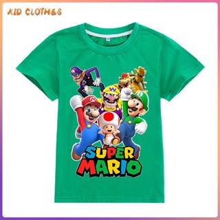 เสื้อยืดแขนสั้น ผ้าฝ้าย พิมพ์ลายการ์ตูน Super Mario แฟชั่นฤดูร้อน สําหรับเด็กผู้หญิง และเด็กผู้ชาย อายุ 3-15 ปี