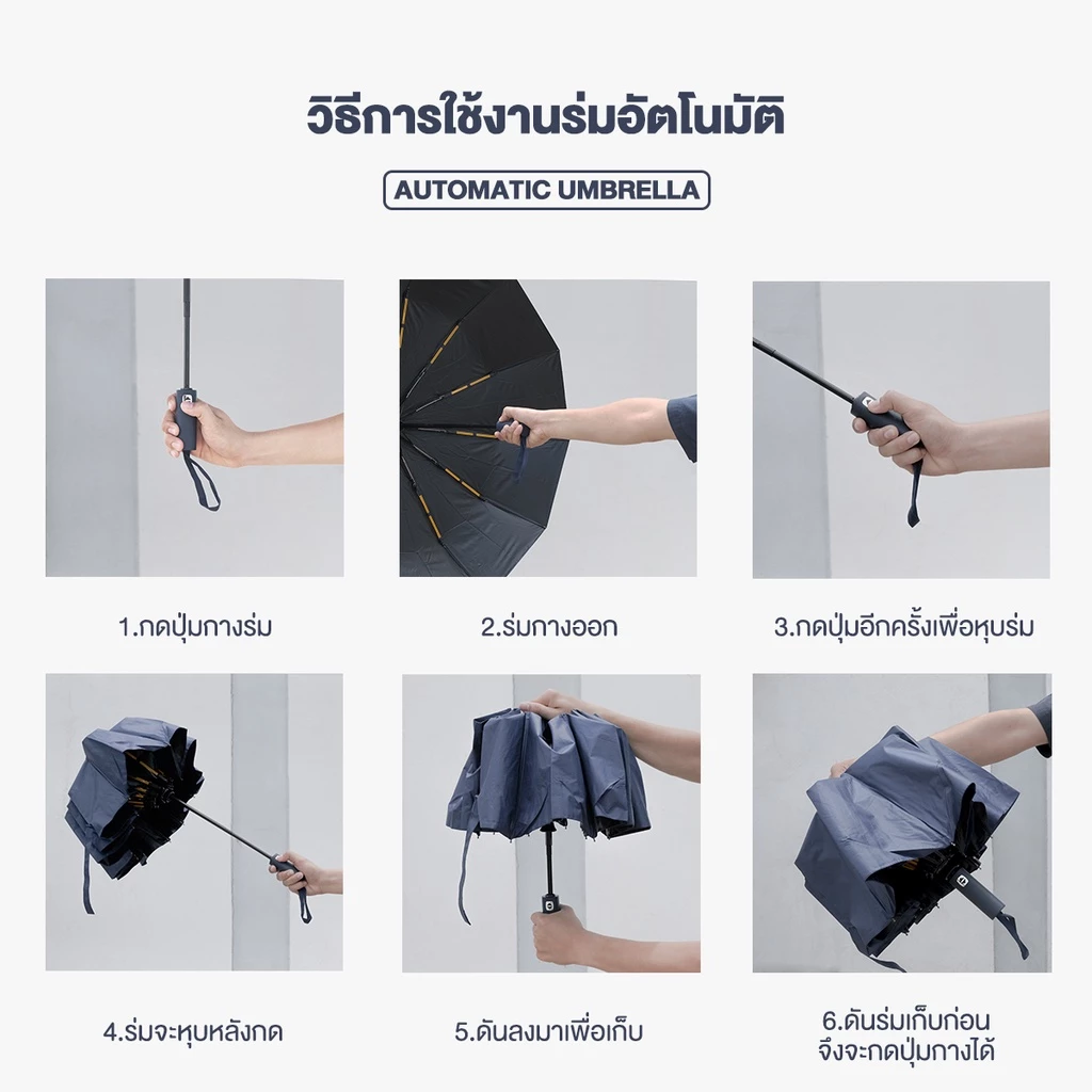 ร่มอัตโนมัติ สีพื้น กันฝนกันแดด กันUV น้ำหนักเบา thumbnail 3