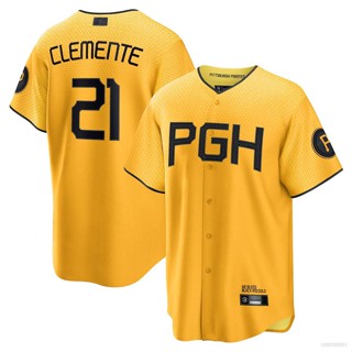 Qy 2023-2024 เสื้อคาร์ดิแกนเบสบอล แขนสั้น พิมพ์ลาย Pittsburgh Pirates Jersey Clemente Button Down