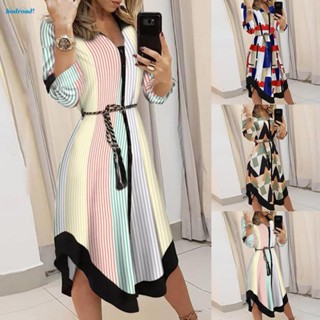 【HODRD】Charming Women Striped Print Button Up Maxi Dress Casual Long Sundress for Party【Fashion】