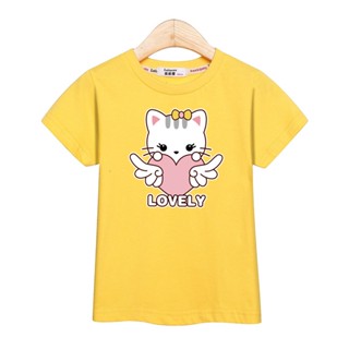 เสื้อยืดแขนสั้น พิมพ์ลายการ์ตูน Hello Kitty แฟชั่นฤดูร้อน สําหรับเด็กผู้หญิง