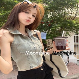 Moon เสื้อครอป เสื้อแฟชั่นผู้หญิง y2k สีพื้น สําหรับผู้หญิง ใส่ไปคลับ ปาร์ตี้ 2023 NEW 23071013