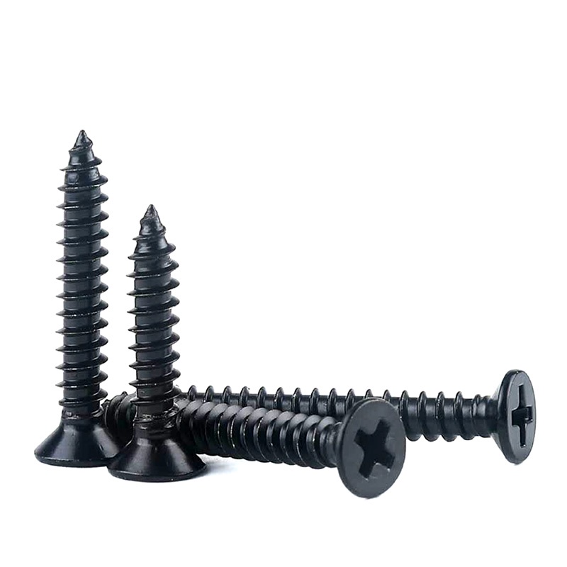 M3x20 Self Tapping Screw Phillips Flat Head Wood Screw เหล็กสีดํา