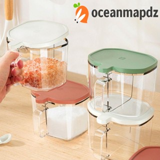 Oceanmapdz ชามแยกน้ําตาล กระปุกเครื่องเทศ พริกไทย พลาสติกใส 500 มล. แยกช่อง กล่องปรุงรส ครัว