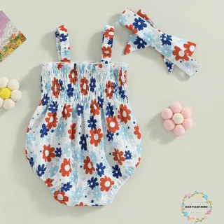 Babyclothes- ชุดจั๊มสูทรอมเปอร์ แขนกุด พิมพ์ลายดอกไม้ วันประกาศอิสรภาพ ฤดูร้อน สําหรับเด็กผู้หญิง