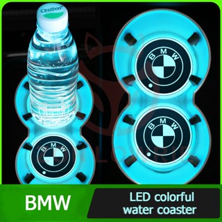 แผ่นรองแก้วน้ํารถยนต์ มีไฟ Led หลากสี สําหรับ BMW 1 2 3 4 5 6 7 SeriesX1 X3 X4 X5 X6 F30 F34 F10 F07 F20 G30 F15 F16 E34 E90 E60