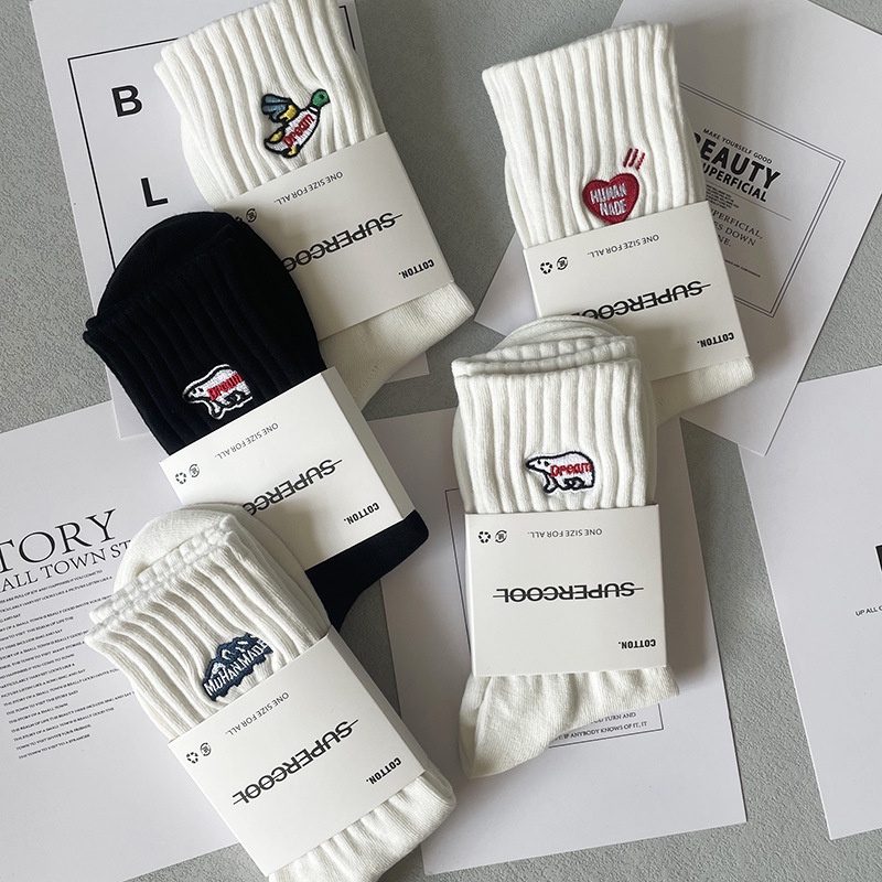 ถุงเท้า ผ้าฝ้าย ดูดซับเหงื่อ ระงับกลิ่น ปักลาย สําหรับผู้ชาย และผู้หญิง และนักเรียน - รูปที่ 2