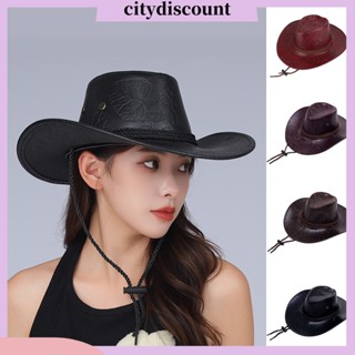 &lt;citydiscount&gt; หมวกคาวบอย ปีกกว้าง ระบายอากาศ ป้องกันรังสียูวี ปรับได้ กันแดด สําหรับเดินเล่นกลางแจ้ง