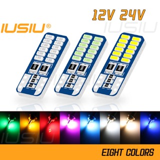 Iusiu ใหม่ หลอดไฟเลี้ยว Led 24V 12V T10 194 W5W 24SMD 3014 สําหรับติดป้ายทะเบียนรถยนต์ รถบรรทุก รถจักรยานยนต์