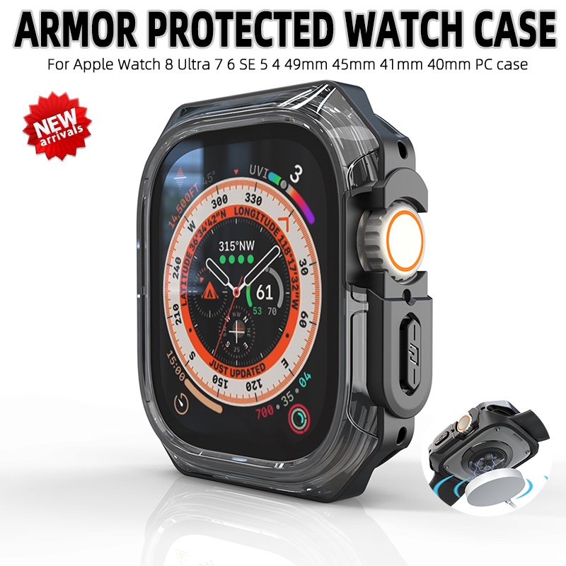Apple Watch series PC case Ultra 49 มม.41 45 มม.โปร่งใส Anti-Scraping ป้องกันหลักสูตร 8 7 6 5 44 มม. 40 มม.