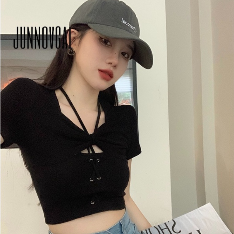 Junnovgal ใหม่ เสื้อท็อปส์ เข้ารูป ประดับโบว์กลวง แฟชั่นสําหรับผู้หญิง 2023