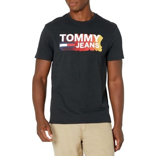 เสื้อยืด พิมพ์ลายโลโก้ Tommy สีดํา สําหรับผู้ชาย