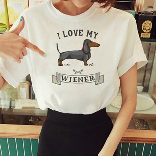 เสื้อยืด พิมพ์ลายการ์ตูนมังงะ Dachshund ออกแบบดี สําหรับผู้หญิง