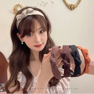 แฟชั่นเกาหลีผ้าโบว์แถบคาดศีรษะกว้างสําหรับสาวแต่งหน้าผมม้าคงที่ ที่คาดผม เครื่องประดับผมผู้หญิง