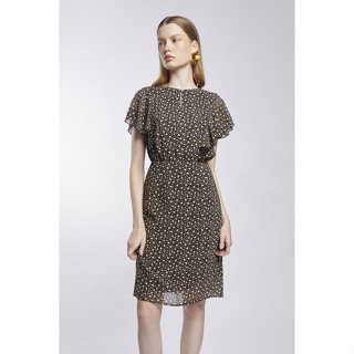 ESPADA เดรสลายกราฟิกหัวใจ ผู้หญิง สีดำ | Heart Print Dress with Ruffle Detail | 1019