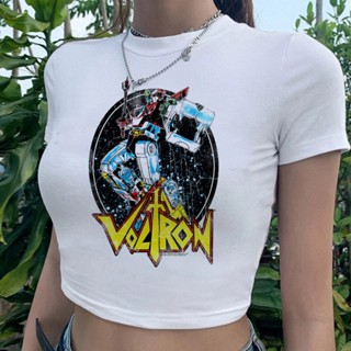 Voltron cyber y2k เสื้อครอปท็อป แฟชั่นเกาหลี สไตล์วินเทจ ฮาราจูกุ สําหรับผู้หญิง