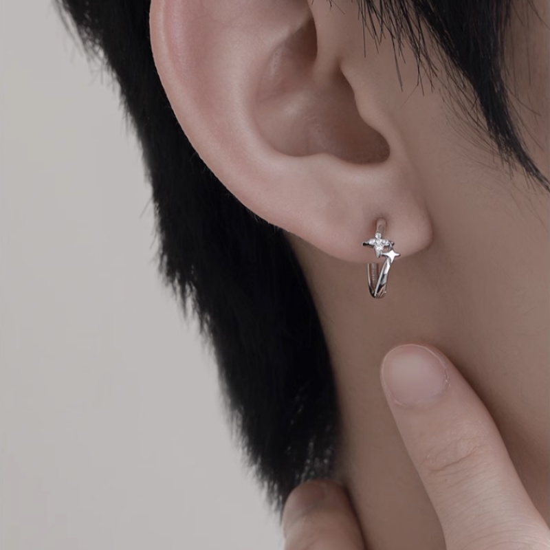 We Flower ต่างหูห่วง เงิน s925 ประดับเพทาย รูปดาว เรขาคณิต แวววาว เครื่องประดับ สําหรับผู้หญิง ผู้ชาย - รูปที่ 5