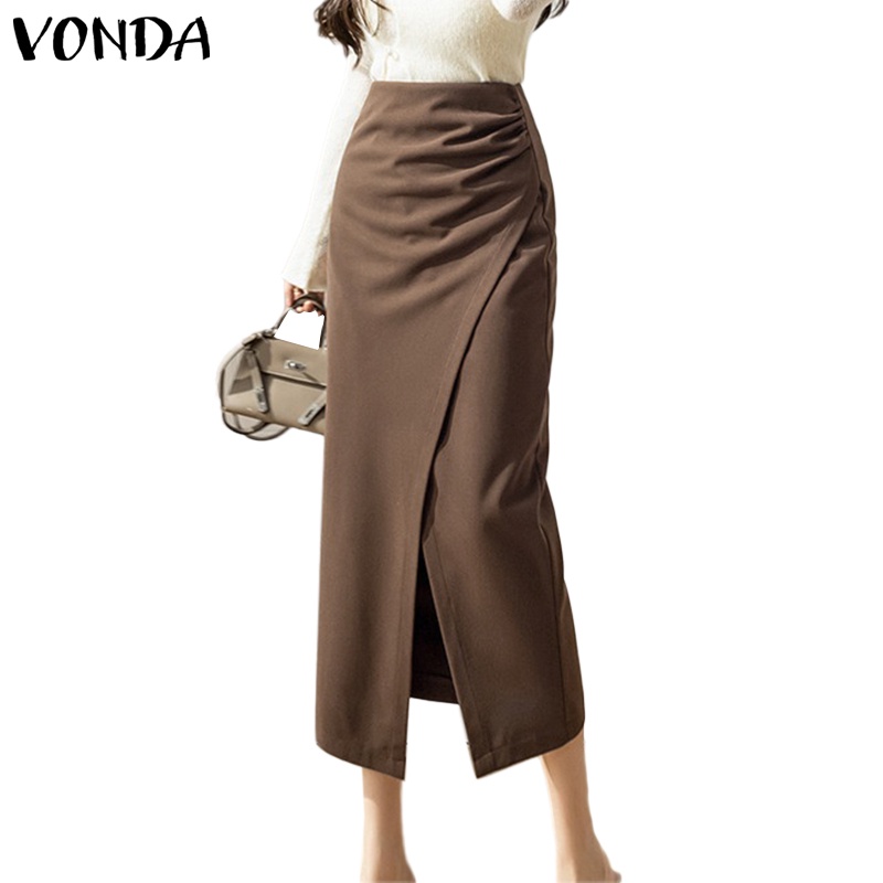 Vonda กระโปรงพลีท เอวสูง สีพื้น สไตล์เกาหลี สําหรับผู้หญิง