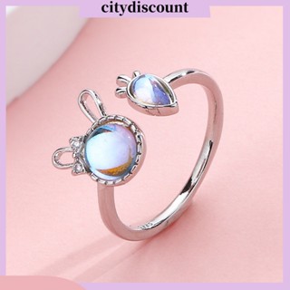 &lt;citydiscount&gt; แหวนสวมนิ้วมือ รูปกระต่ายน้อย ประดับมูนสโตนเทียม ปรับได้ เครื่องประดับ สําหรับผู้หญิง ออกเดท