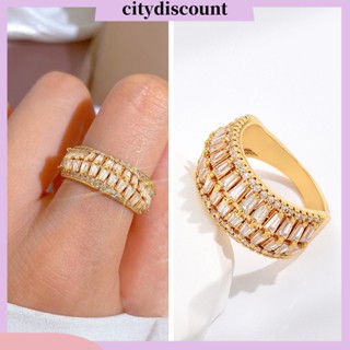 &lt;citydiscount&gt; แหวนนิ้วมือ ประดับเพทาย ทรงเรขาคณิต ปรับได้ หรูหรา เครื่องประดับ