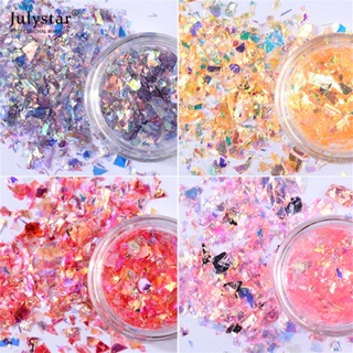 JULYSTARเล็บไม่สม่ำเสมอผงSequins Self-adhesive DIY Glitter Flakesเล็บDecorผงหิมะธรรมชาติ