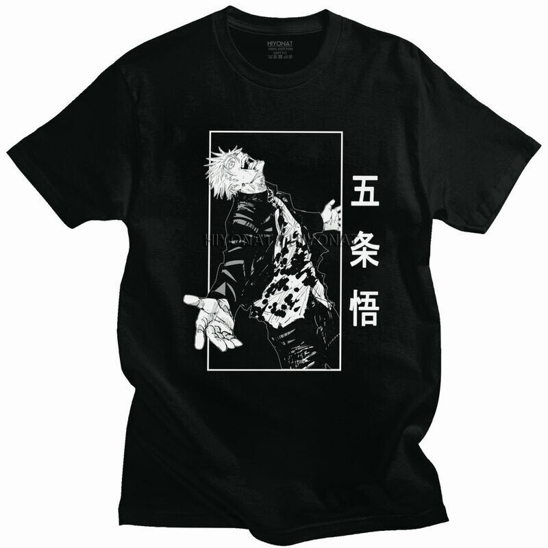 ร้อน! 🔥 เสื้อยืด Jujutsu Kaisen พิมพ์ลาย Anime เสื้อยืดคอกลมสำหรับผู้ชายและผู้หญิงสีดำ 🔥 Unisex