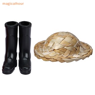 Magicalhour^^ หมวกฟาง กระเป๋าเดินทางจิ๋ว 1:12 อุปกรณ์เสริม สําหรับตกแต่งบ้านตุ๊กตา 1 ชุด