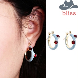 Bliss ต่างหูห่วง ทรงกลม ประดับพลอยเทียม สีฟ้า สไตล์โบฮีเมียน สําหรับผู้หญิง