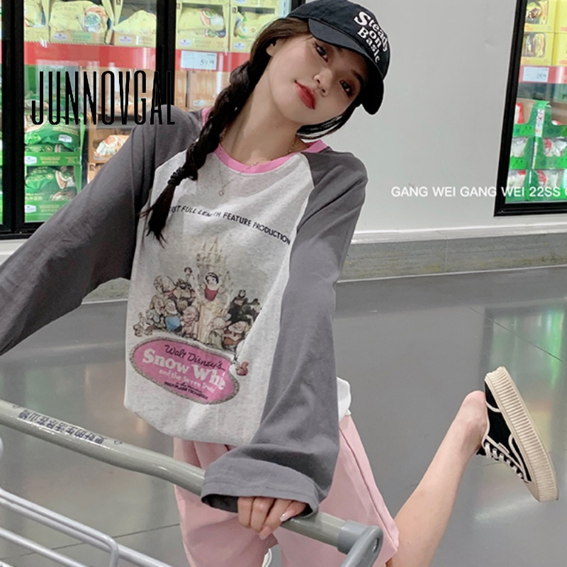 Junnovgal ใหม่ เสื้อเชิ้ต ทรงหลวม และบาง พิมพ์ลาย แฟชั่นบอททอม สําหรับสตรี 2023