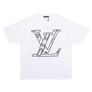 Lv-เสื้อยืดคอกลม แขนสั้น พิมพ์ลายตัวอักษรภาษาอังกฤษ คลาสสิก เทรนด์แฟชั่นล่าสุด สําหรับทุกเพศ Dfuw