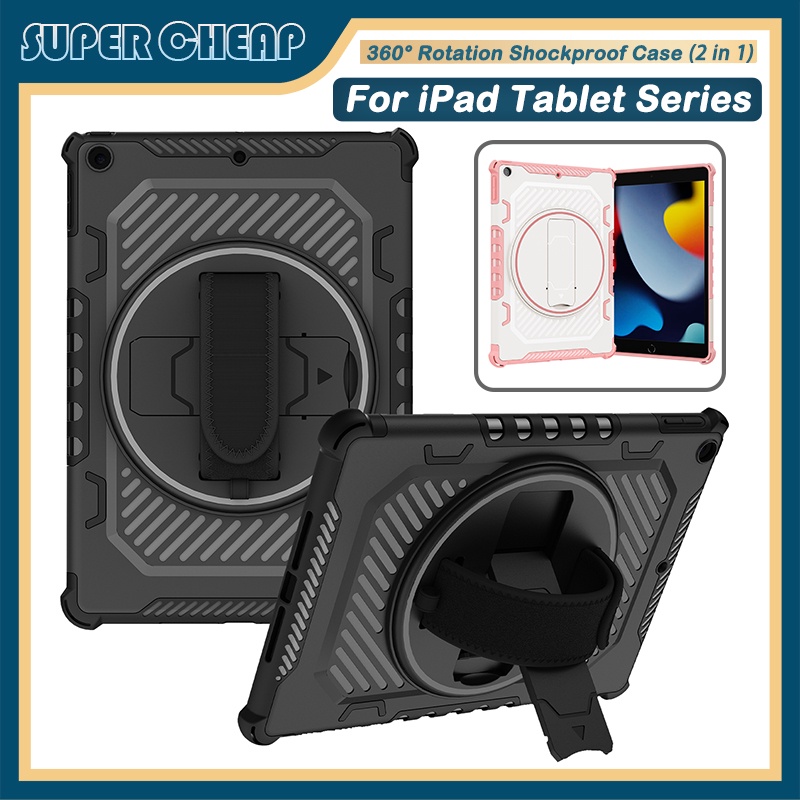 เคส สําหรับ iPad Air2 Air3 10.5 Pro 9.7 2017 2018 iPad 10.2 2019 2020 2021 Mini 4 Mini 5 iPad 6 7th 8th 9th Gen 360° เคสกันกระแทก แบบเต็มตัว หมุนได้ สําหรับงานหนัก