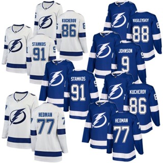 เสื้อกีฬาแขนสั้น ลายทีม Nhl Hockey Jersey Lightning Team 9 77 86 Kucherov 88 Vasilevskiy