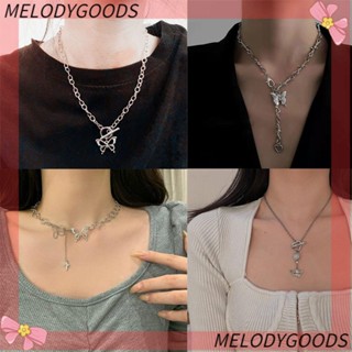 MELODG สร้อยคอโซ่ จี้ผีเสื้อ หินโกธิค สเตนเลส โบโฮ เครื่องประดับบอล