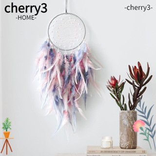 CHERRY3 ตาข่ายดักฝัน ประดับขนนก สีเทา และสีชมพู สําหรับแขวนตกแต่งผนังห้องนอน