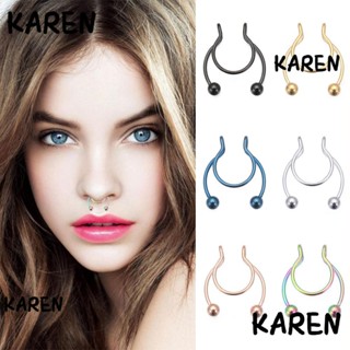 Karen เครื่องประดับ แหวนจมูก สเตนเลส ไม่ต้องเจาะ หลากสี สีโรสโกลด์ สีเงิน แฟชั่นสําหรับผู้หญิง