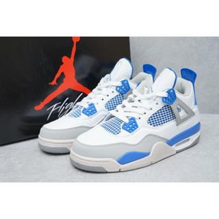 Aj4 Air Jordan 4 รองเท้ากีฬา รองเท้าบาสเก็ตบอล สีขาว สีเทา สีฟ้า สําหรับผู้ชาย CU9981-101 42 k