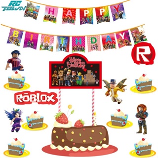 Rctown ธีมเกม Roblox การ์ตูน ใช้แล้วทิ้ง บนโต๊ะอาหาร วันเกิด แบนเนอร์ กระดาษ ถ้วย อุปกรณ์