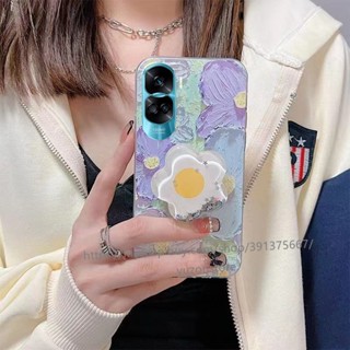 พร้อมส่ง เคสโทรศัพท์มือถือแบบนิ่ม กันกระแทก ลายภาพวาดสีน้ํามัน รูปดอกไม้ แนวเรโทร พร้อมขาตั้ง สําหรับ Honor 90 Lite 70 50 Lite เคส Phone Case