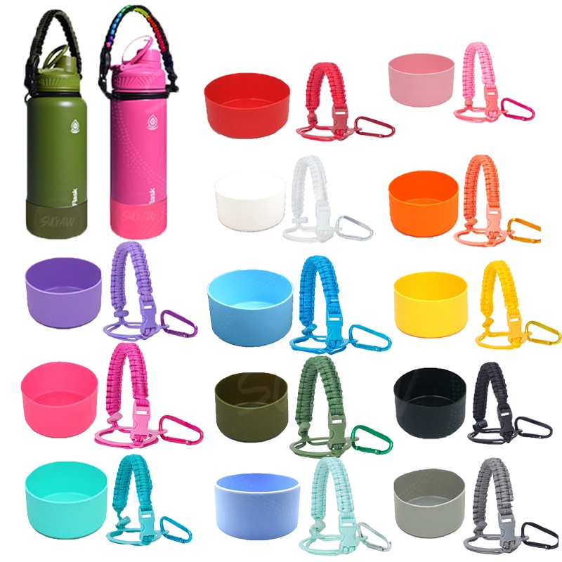 Sugaw Aquaflask Paracord Handle เชือกขวดน้ํา Handle Tumbler ซิลิโคน Boot ชุด Hydro Flask Protector ถ้วย Anti-Slip ฐานซิลิโคนขวดน้ําอุปกรณ์เสริม 12-40oz