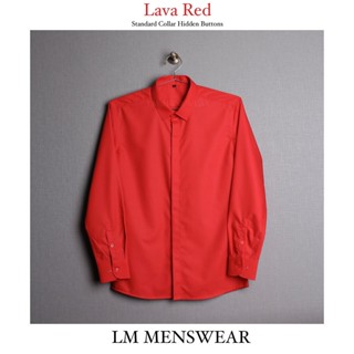 เสื้อเชิ้ตคุณภาพ คอปกซ่อนกระดุม สีแดงลาวา (Red Lava)