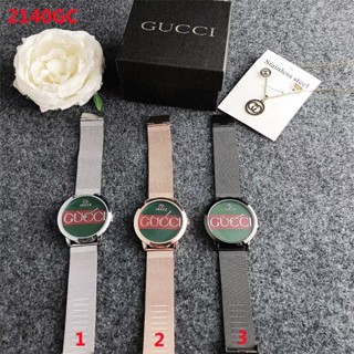 Gucci นาฬิกาข้อมือควอตซ์ลําลอง สายหนัง หน้าปัดกลม ประดับเพชร แฟชั่นคู่รัก สําหรับผู้ชาย ผู้หญิง ให้เป็นของขวัญวันเกิด