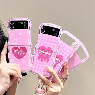 เคสป้องกันโทรศัพท์มือถือ ลายบาร์บี้ และหัวใจ สําหรับ Samsung Galaxy Z Flip 5 Z Flip 4 Z Flip 3 ZFlip3 ZFlip4 ZFlip5