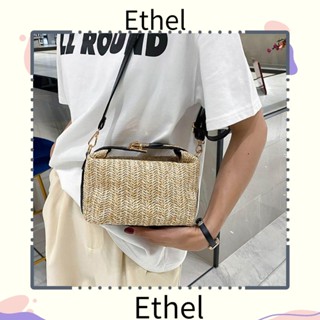 Ethel1 กระเป๋าสะพายไหล่ กระเป๋าถือ ฟางล็อก ขนาดใหญ่ จุของได้เยอะ เรียบง่าย พร้อมที่จับ สําหรับเดินทาง