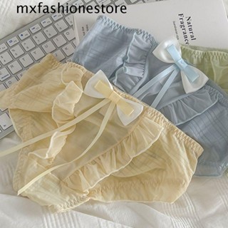 Mxfashione กางเกงชั้นใน ผ้าฝ้าย เอวกลาง ระบายอากาศ แต่งลูกไม้ สีพื้น สไตล์เกาหลี สําหรับผู้หญิง