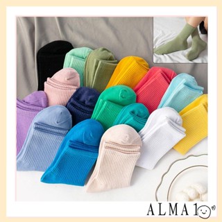 Alma ถุงเท้ากีฬา ผ้าฝ้าย ระบายอากาศ สีพื้น ใส่สบาย สําหรับเด็กผู้หญิง