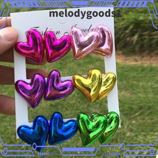 Melodygoods1 ต่างหูสตั๊ด อะคริลิค รูปหัวใจ สีเมทัลลิก สไตล์วินเทจ หรูหรา สําหรับงานแต่งงาน