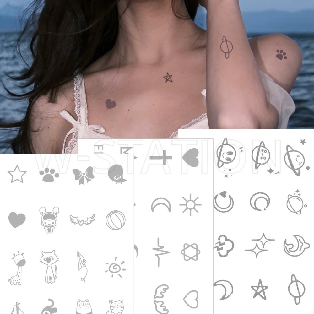 สติกเกอร์รอยสักชั่วคราว สีดํา 1 แผ่น / สติกเกอร์รอยสักชั่วคราว ลายดวงจันทร์ ดาว หัวใจ สมุนไพร ขนาดเล็ก / รอยสักน่ารัก กันน้ํา แบบใช้แล้วทิ้ง / สติกเกอร์รอยสักปลอม สําหรับผู้หญิง ศิล