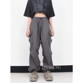 2TOYOUNG Moon กางเกงขายาว คาร์โก้ กางเกง เชือกอเมริกันคลาสิค Cargo pants 2023 NEW 073126 Trendy พิเศษ สไตล์เกาหลี ทันสมัย A90M00G 36Z230909