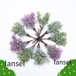 Lansel หญ้าเทียม ใบไม้ปลอม สีขาว สีเขียว สําหรับตกแต่งบ้านเจ้าสาว 6 ชิ้น